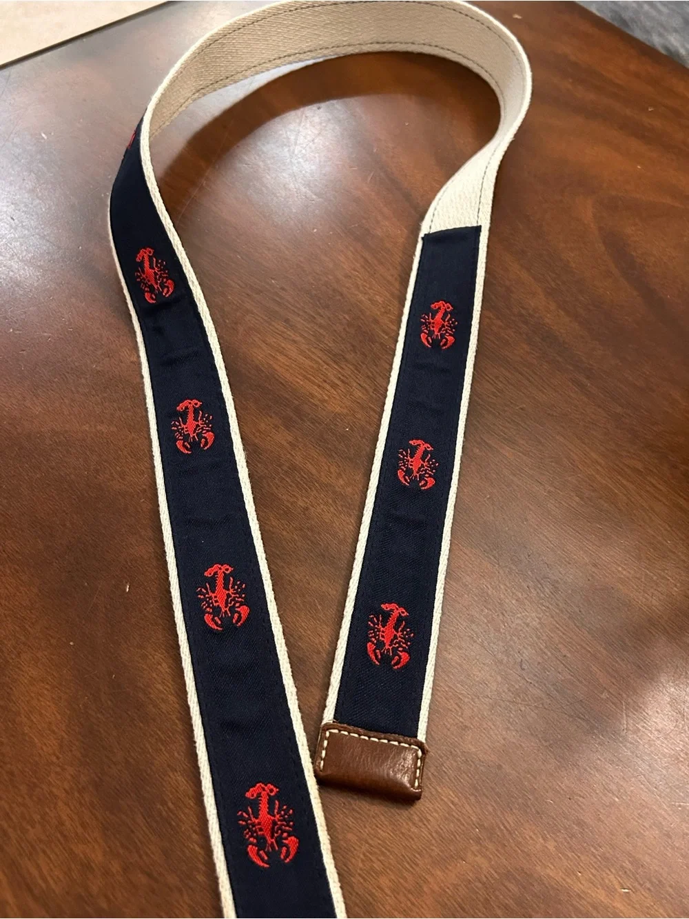 Daniel Cremieux men’s Navy Blue Canvas D-Ring Belt with Red Lobster Embroidery